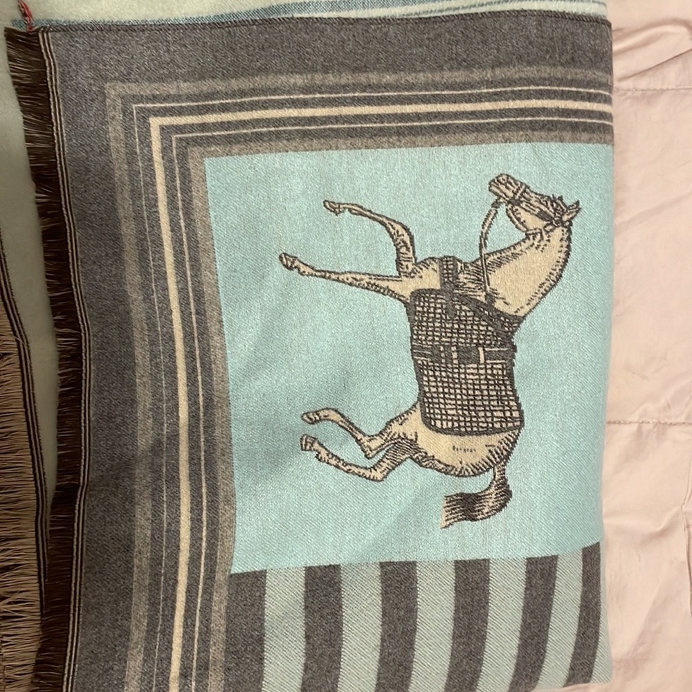 Beautiful light blue and gray equestrian wrap. Cashmere.